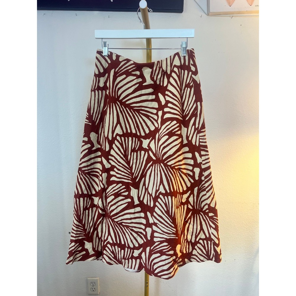 Banana Republic Linen Blend Brown Cream Botanical Print Skirt M